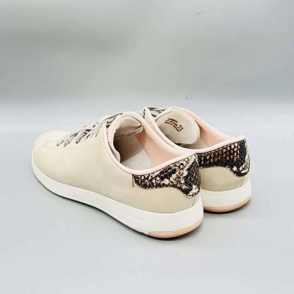 Cole Haan Shoes Womens 10 Beige Leather GrandPro Snake Print Sneakers Comfort